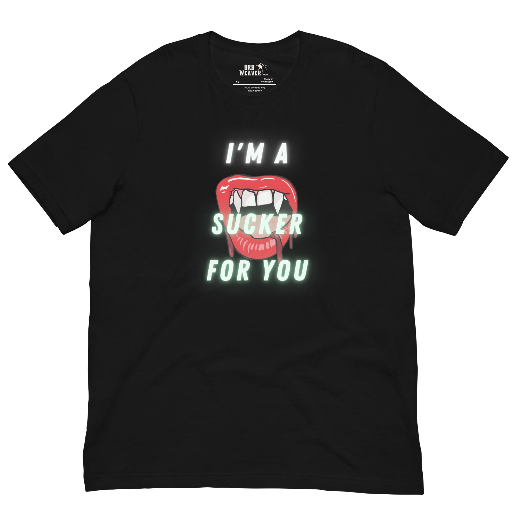 Funny horror graphic tee with vampire teeth with a funny saying 