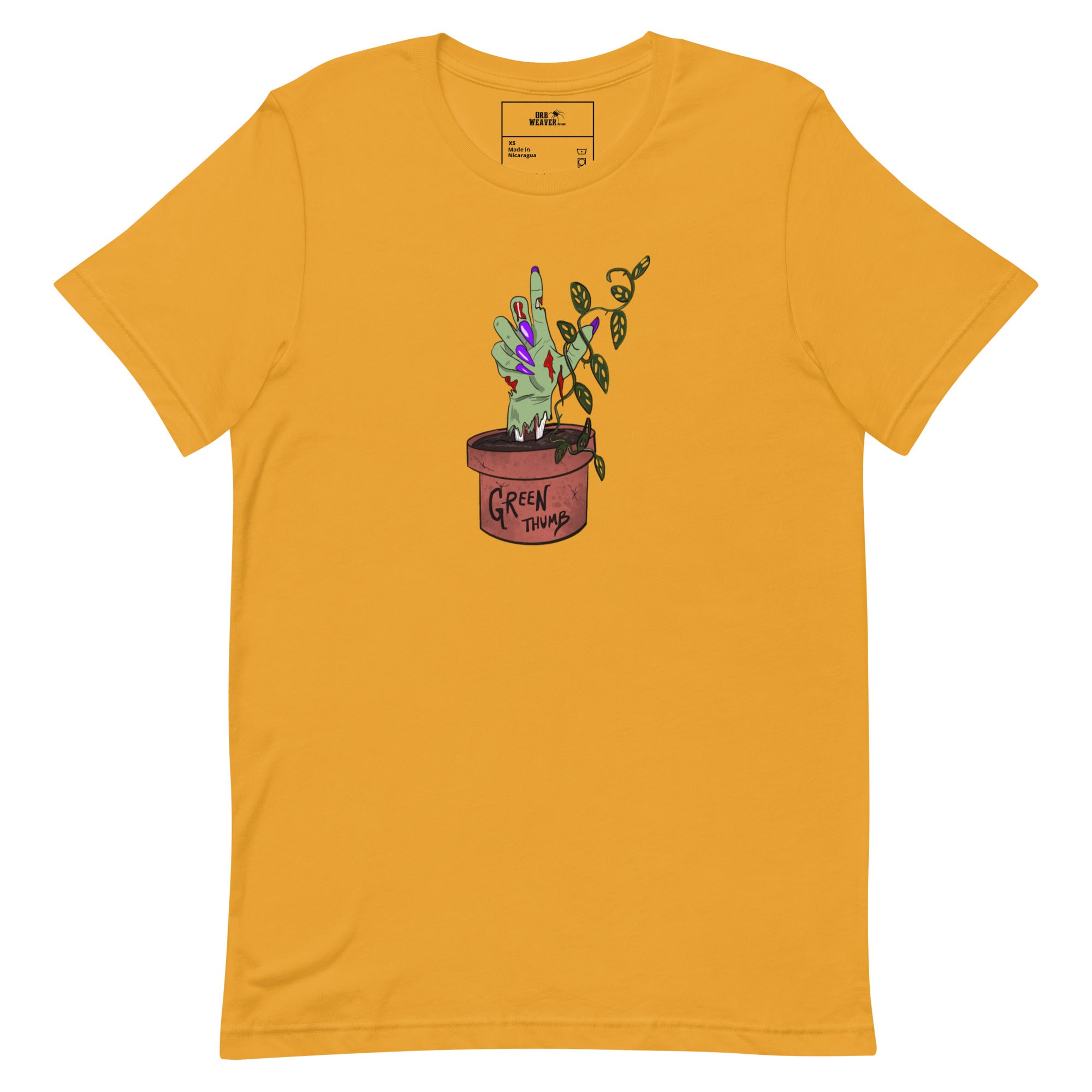 Funny green thumb plant graphic tee with zombie hand 