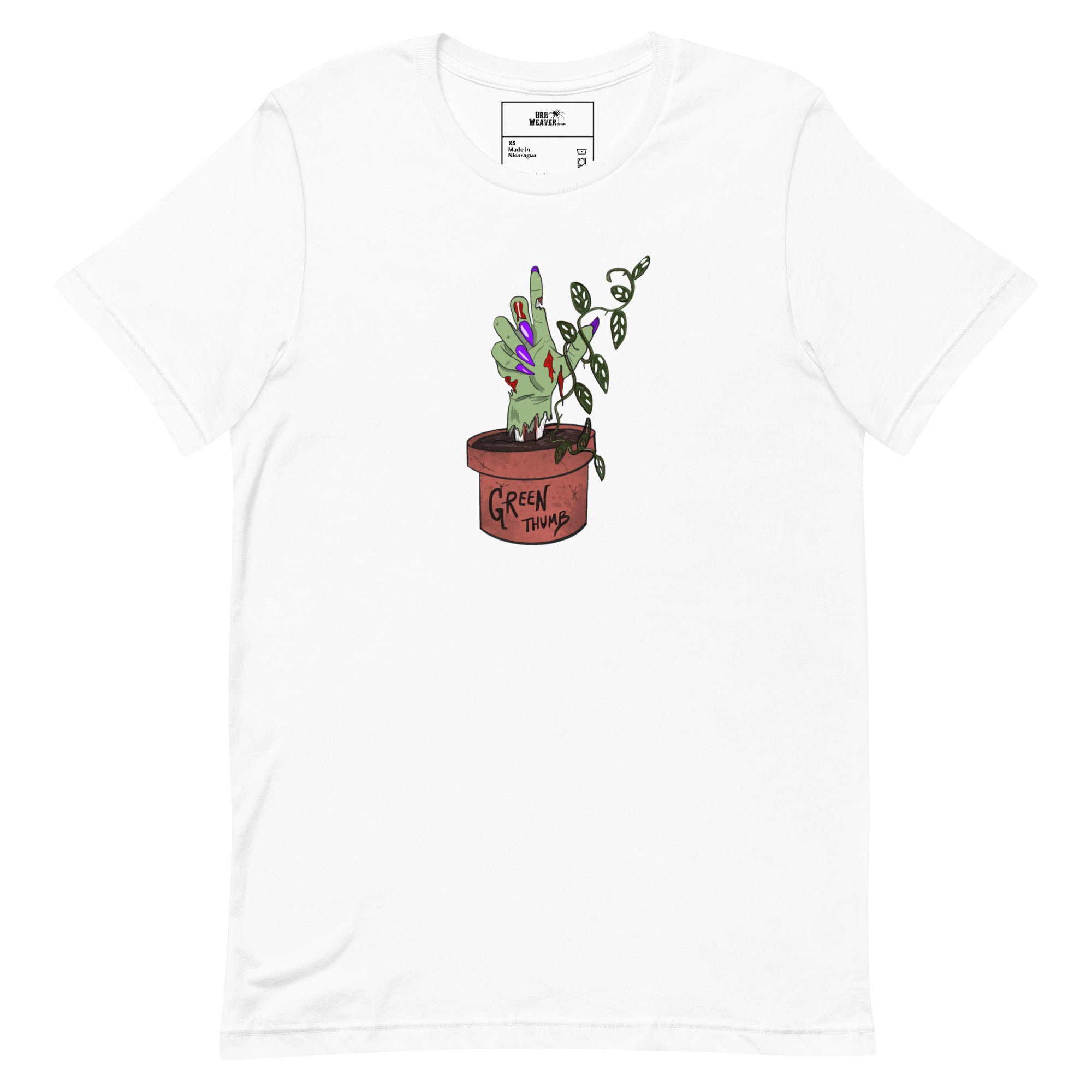 Funny green thumb plant graphic tee with zombie hand 